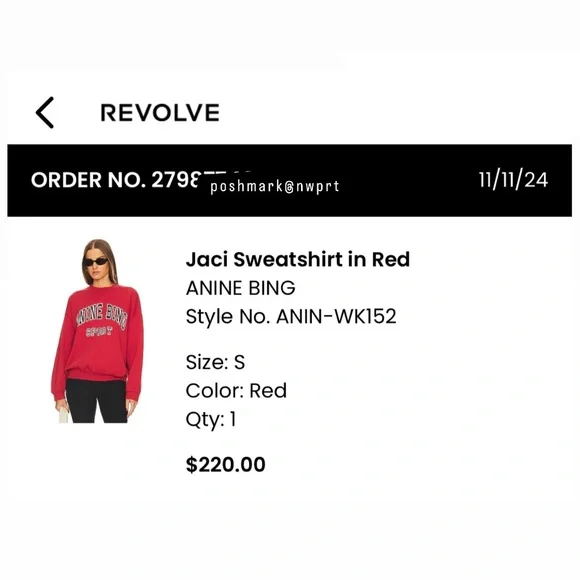 ANINE BING ♥️ Sport Jaci Graphic Logo Sweatshirt Pullover Red Black S Small - Picture 14 of 15